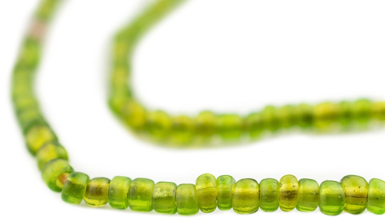 The Bead Chest Vintage Lime Green Seed Beads 3mm Ghana African Glass 26 Inch Strand Handmade